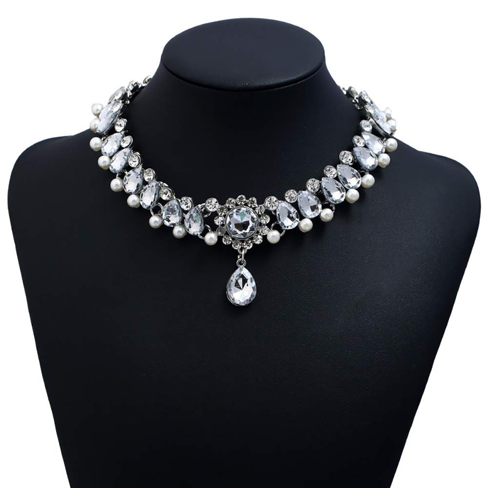 DoubleNine Rhinstone Crystal Choker Wedding Bridal Necklace Collar Teardrop Handmade Prom Statment Accessories for Women Girls Bridesmaid Gift Beauty & Personal Care Doubnine