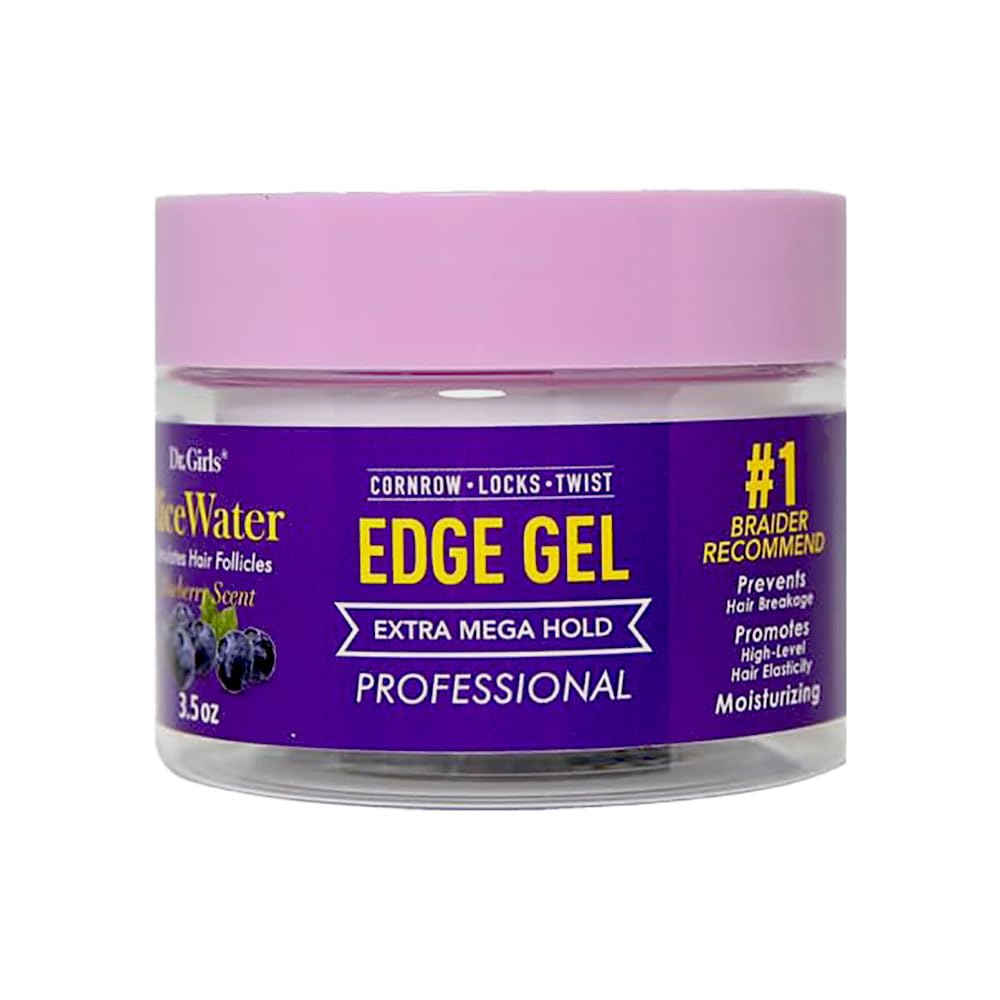 Dr. Girls Rice Water Edge Gel - Extra Mega Hold for Cornrows, Locs & Twists with Biotin, Castor Oil 3.5oz (Blueberry) Beauty & Personal Care Dr.Girls