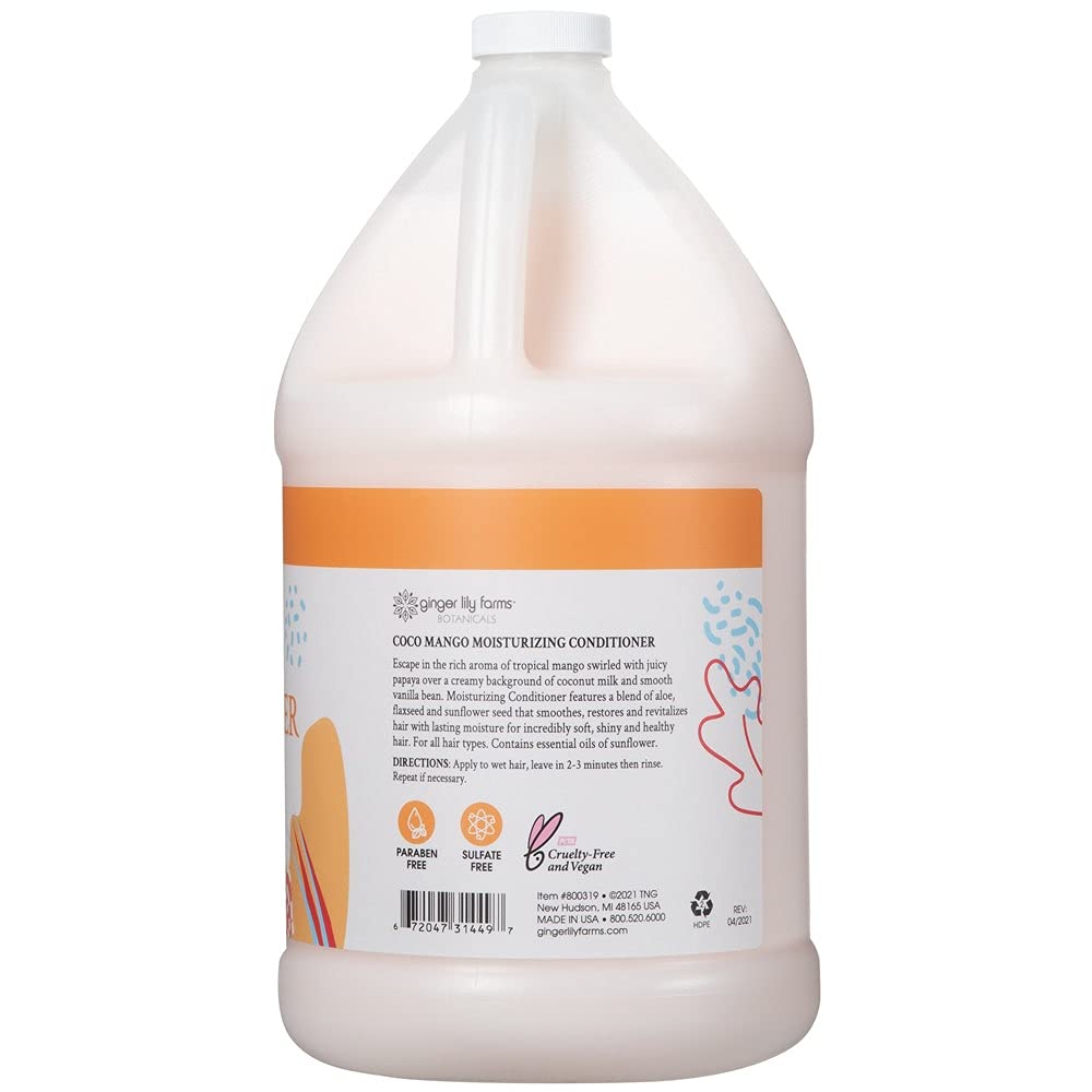 Ginger Lily Farms Botanicals Moisturizing Conditioner for All Hair Types, Coco Mango, 100% Vegan & Cruelty-Free, Coconut Mango Scent, 1 Gallon Refill Beauty & Personal Care Ginger Lily Farms