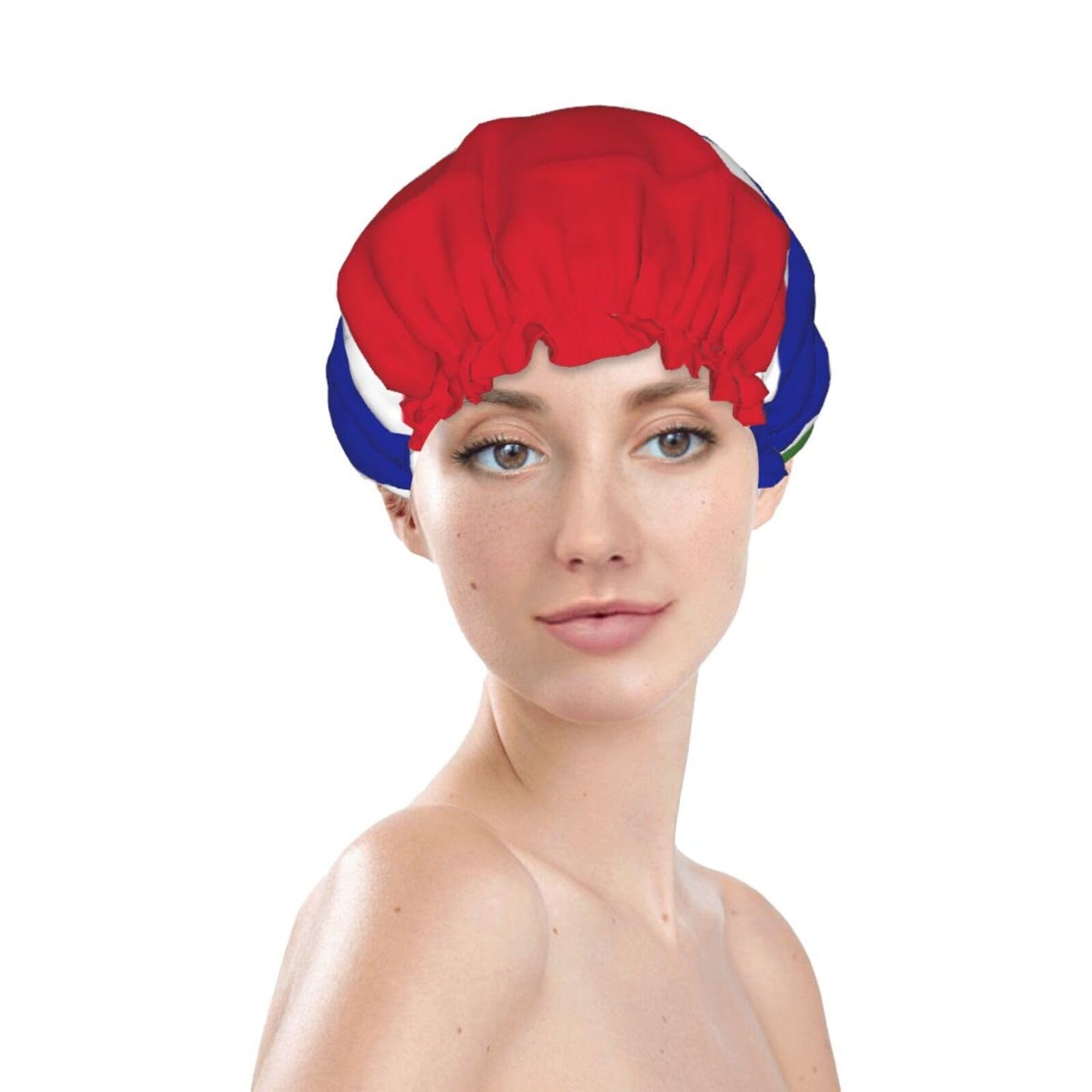 Gambia Flag Prints Shower Cap Double Layer Lined Waterproof Bathing Shower Hat Beauty and Personal Care Hayyett