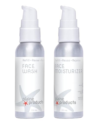 Eco-Friendly Face Wash and Face Moisturizer Set - Sensitive Skin, 2.7 oz (Refillable Bottle with Pump) Beauty & Personal Care Plaine Products
