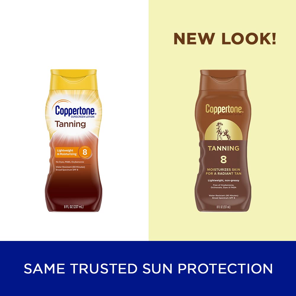 Coppertone Tanning Sunscreen Lotion, SPF 8, Lightweight and Non Greasy Sunscreen, Water Resistant, Oxybenzone Free, Sun Tan Lotion Moisturizes Skin Beauty & Personal Care Coppertone