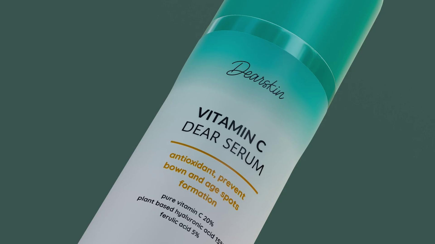 Dearskin Vitamin C Serum 20% - PURE L-ASCORBIC ACID, Ferulic Acid, Hyaluronic Acid Botanic, Vitamin E Organic Cruelty Free for Face and Neck Best Beauty & Personal Care Dearskin