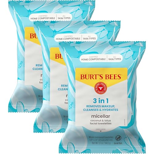 Face Wipes, Burt's Bees Facial Cleansing, Makeup Remover Towelettes, 3 in 1 Hydrating Micellar Cleanser with Coconut & Lotus Water, 90 Count Beauty & Personal Care Burt's Bees