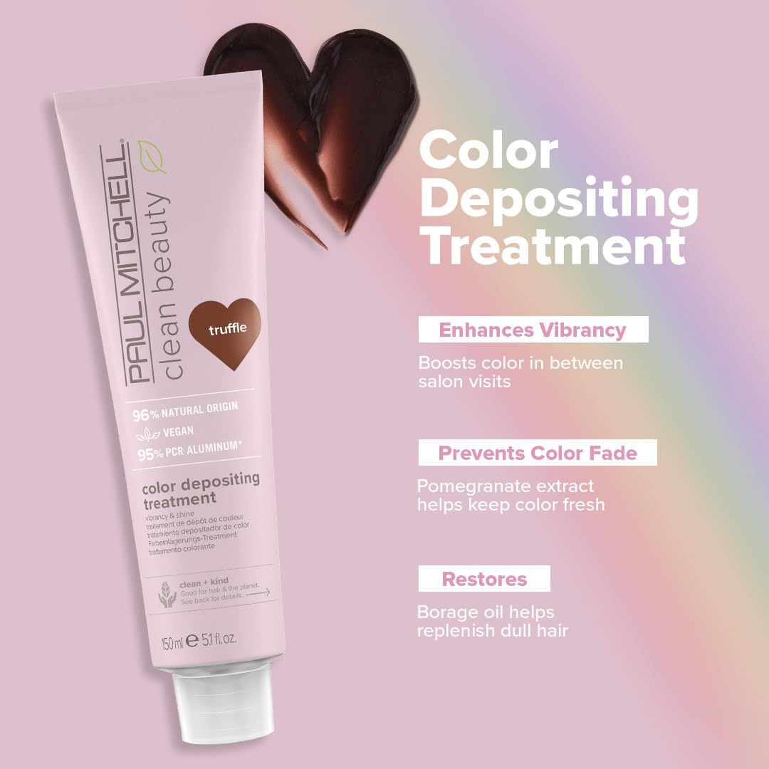 Paul Mitchell Clean Beauty Color-Depositing Treatment, For Refreshing + Protecting Color-Treated Hair, Truffle, 5.1 fl. oz.
