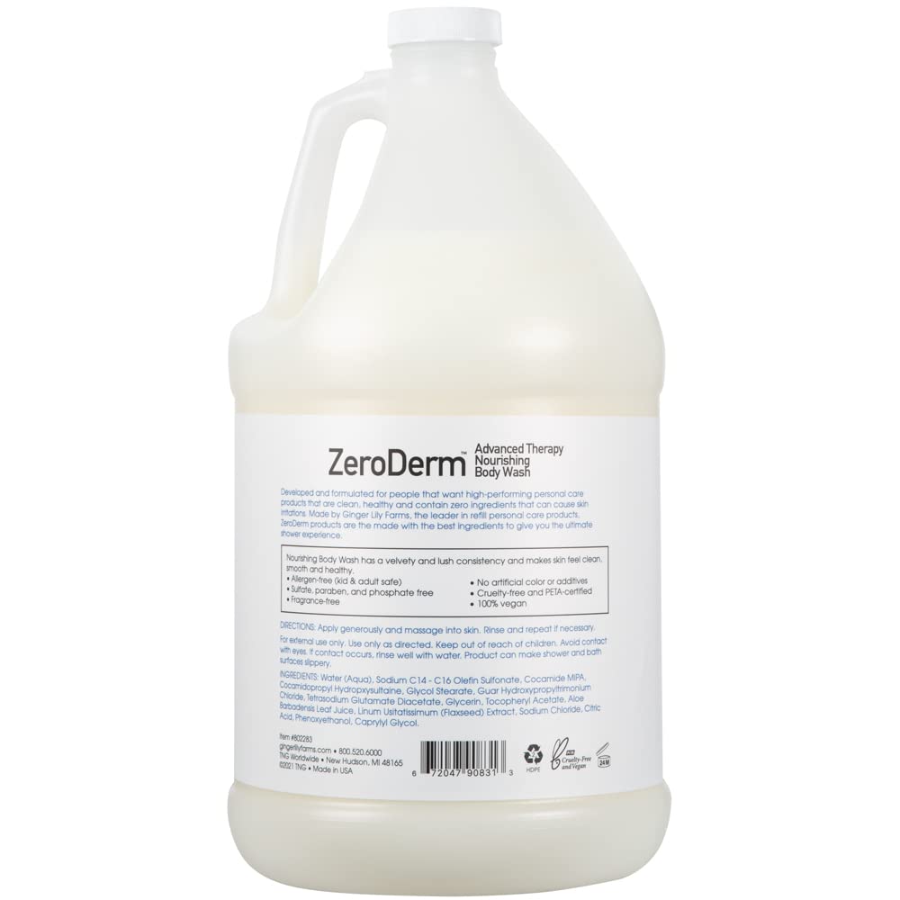 Ginger Lily Farms Botanicals ZeroDerm Advanced Therapy Nourishing Body Wash, 100% Vegan & Cruelty-Free, Fragrance Free, 1 Gallon Refill (Pack of 4) Beauty & Personal Care Ginger Lily Farms