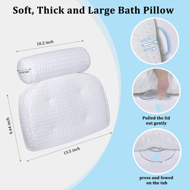Bath Pillow for Bathtub Support Neck,Head and Back with Non-Slip Suction Cups and Comfortabl 4D AirenMesh Bathtub Pillow for Women & Men Beauty and Personal Care Fitheaven