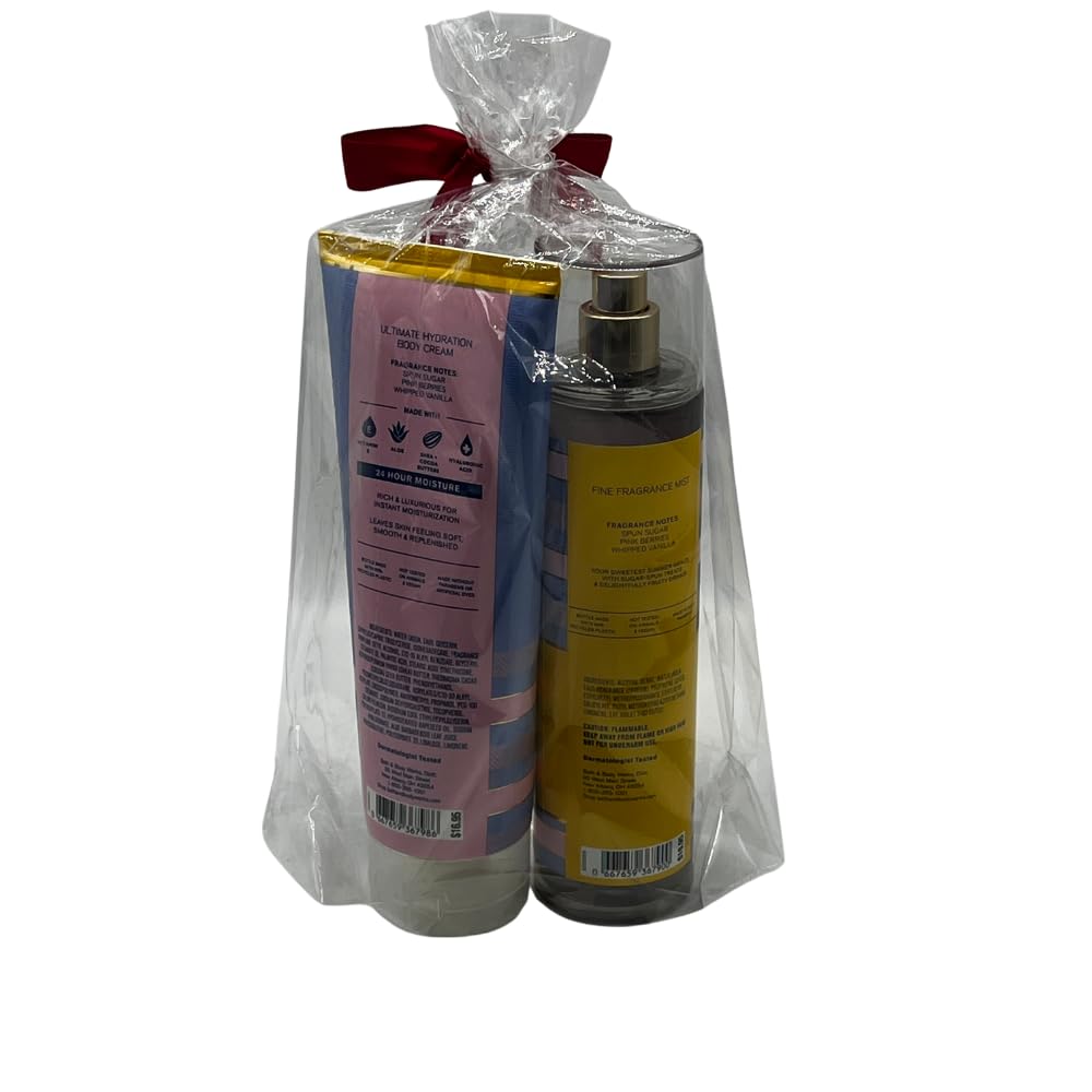 Bath & Body Works COTTON CANDY CLOUDS Fine Fragrance Mist and Ultimate Hydration Body Cream 2pc Gift Set with a Red Bow for Holidays - Full Size Beauty and Personal Care Bath & Body Works
