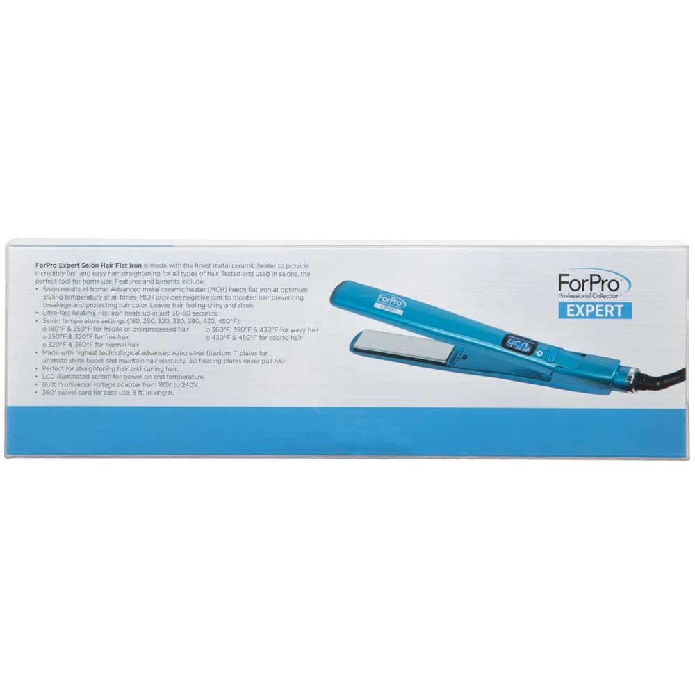 ForPro Professional Collection Expert Salon Hair Flat Iron, Advanced Nano Silver Titanium Technology, Ultra-Fast Heating with 7 Heat Settings, LCD Beauty & Personal Care ForPro Professional Collection