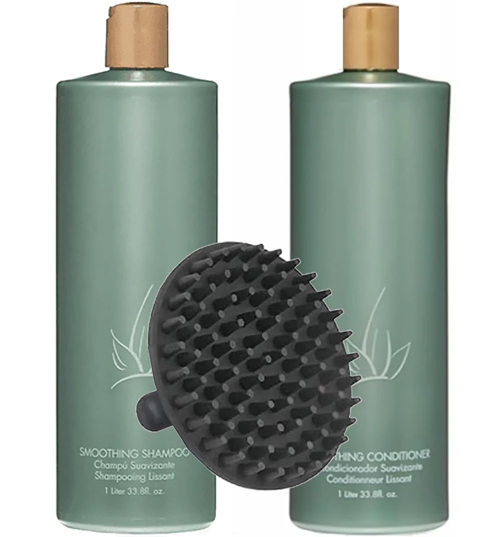 Agave Smoothing Shampoo & Conditioner 1 Liter Duo Set + M Hair Designs Scalp Brush - Frizz Control, Hydrating Hair Care for Soft, Smooth, Shiny Hair Beauty & Personal Care M Hair Designs