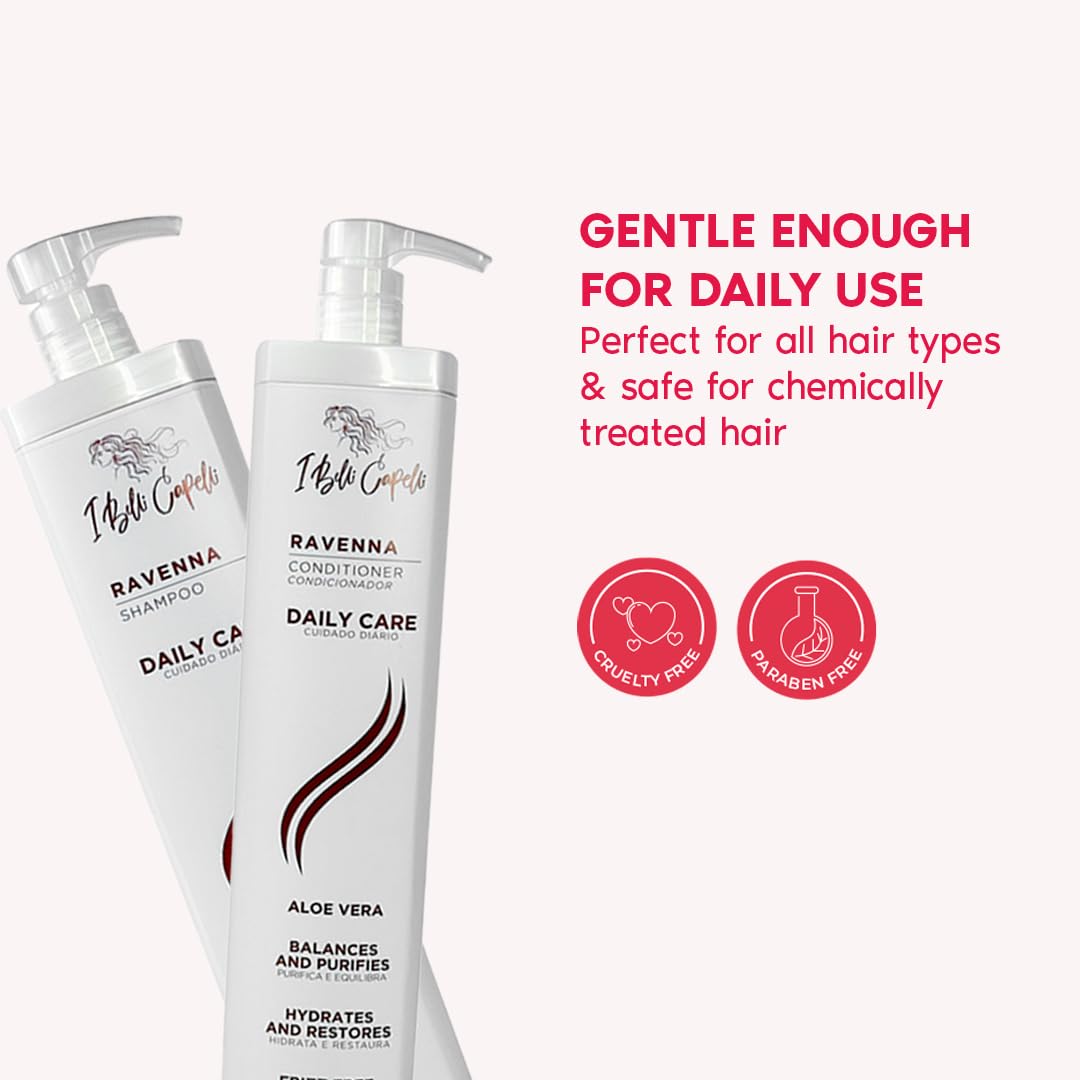 I Belli Capelli Ravenna Daily Care Kit - Aloe Vera Shampoo & Conditioner + Repair Oil - Paraben-Free, Deep Moisture, Breakage Reduction & Repairs Beauty & Personal Care I Belli Capelli