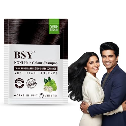 BSY Noni Dark Brown Hair Color Shampoo, Hair Dye, Hair Color Shampoo, 20mlx10 Sachets (Dark Brown, 20mlx10) Beauty & Personal Care BSY Noni Black Hair Magic