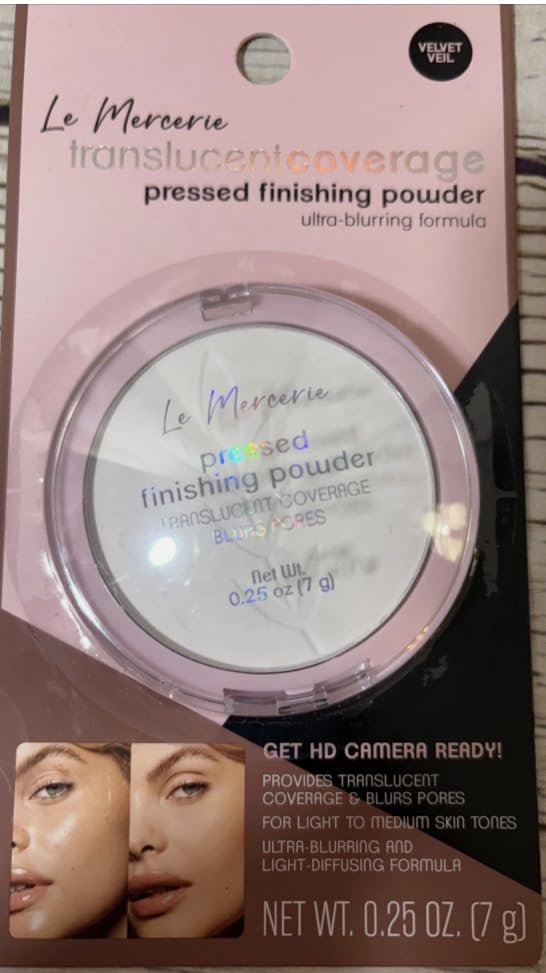 Le Mercerie Translucent Coverage Pressed Finishing Powder, Ultra-Blurring Formula, Velvet Veil, 0.25 oz