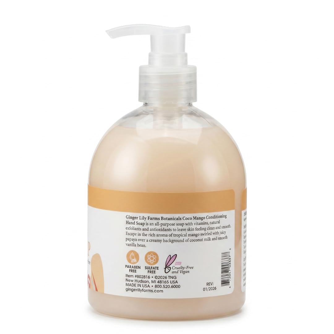 Ginger Lily Farms Botanicals Conditioning Liquid Hand Soap, Coco Mango, 100% Vegan & Cruelty-Free, Coconut Mango Scent, 16.9 Fl Oz Beauty & Personal Care Ginger Lily Farms