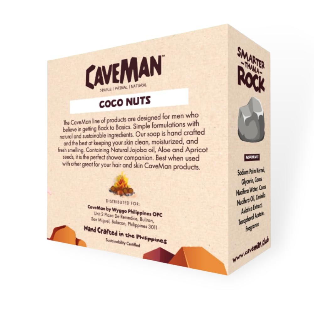 SMARTER THAN A ROCK Caveman Men's Natural Soaps - Moisturizing, Exfoliating, & Refreshing Bar Soaps with Natural Extracts and Essences (Coconut) Beauty & Personal Care SMARTER THAN A ROCK