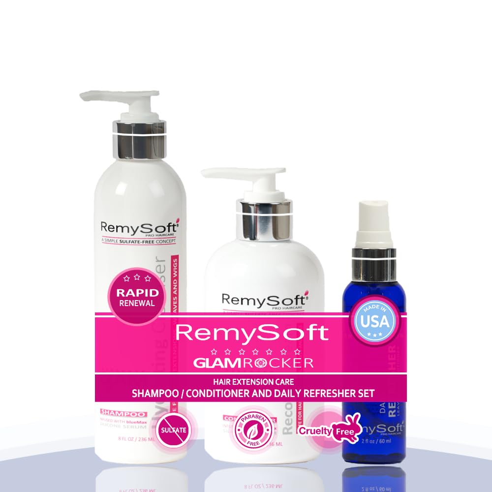RemySoft Glam Rocker Rapid Renewal System - Safe for Hair Extensions, Weaves and Wigs - Salon Formula Shampoo, Conditioner & Leave-In Conditioner Beauty & Personal Care RemySoft