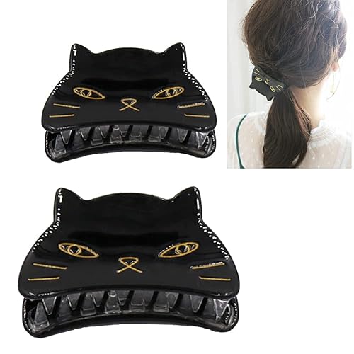 Yusier 2 PCS Cute Cat Claw Hair Claw Clip Two Sizes That Stay in Place Hair Clips Hair Clips fo Women Girl (Black Cat) Beauty & Personal Care Yusier