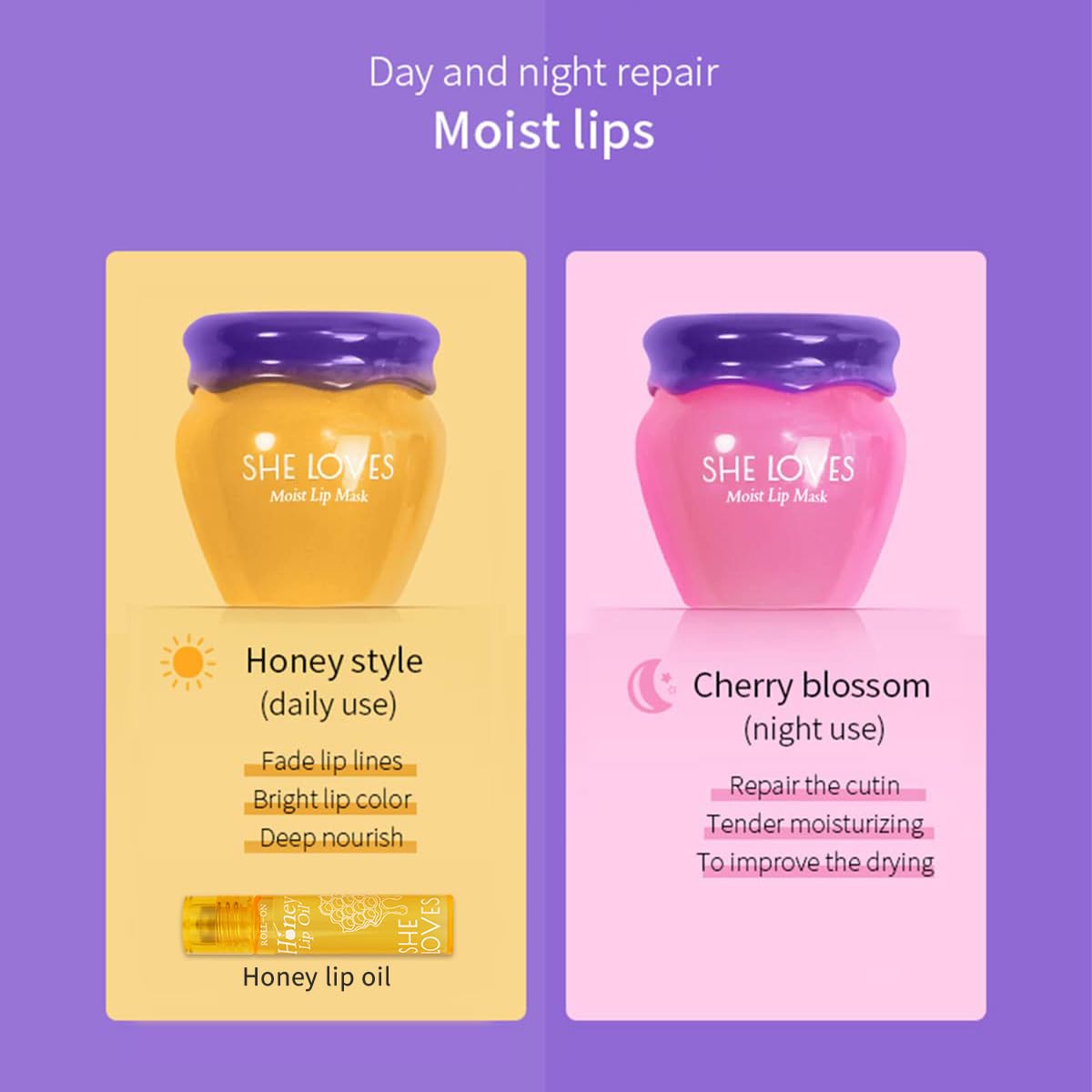 2PCS Lip Mask Overnight, Honey&Sakura Day and Night Repair Sleeping Lip Balm, Fade Lip Lines Bee Balm, Hydrating &Prevention Dry and Crack Lip Scrubs Beauty & Personal Care SHE LOVES
