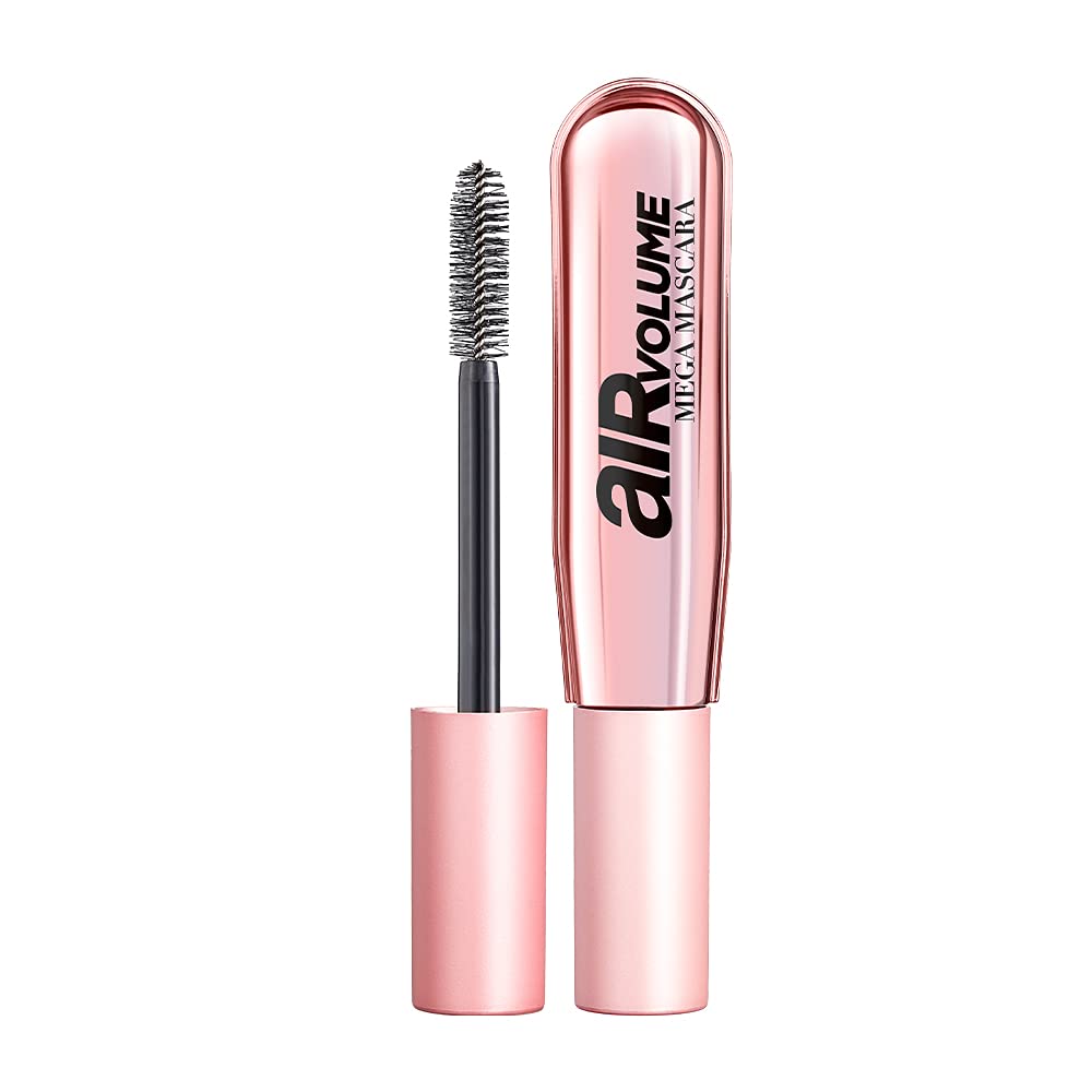 L'Oreal Paris Makeup Air Volume Mega Mascara, Lightweight & Long-lasting Volumizing Mascara for Voluminous Eyelashes, Washable Black, 0.3 Fl Oz