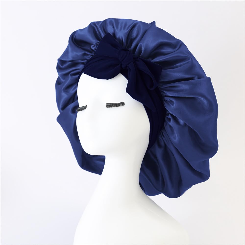 Hair Want Large Stain Sleep Bonnet for Women Adjustable Hair Bonnet with Elastic Tie Band for Braids Hair Sleeping Cap Scarf for Hair Care Satin Hair Beauty and Personal Care Hair Want