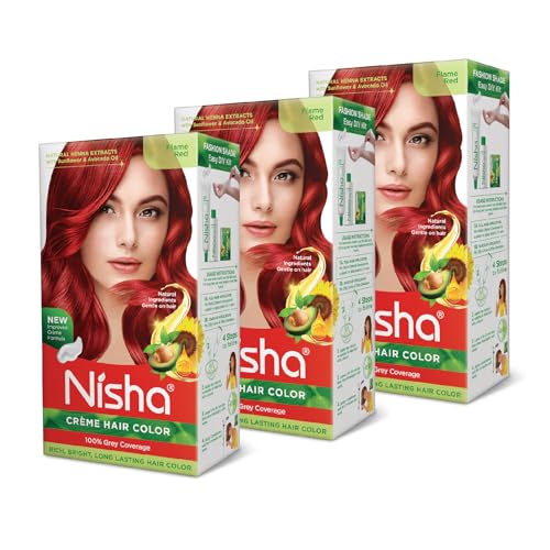 Nisha Creme Hair Color Flame Red Hair Dye Permanent Red Hair Colour 5.07 fl oz, Pack of 3 Beauty & Personal Care Nisha