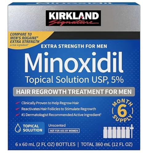Kirkland Signature Minoxidil Topical Solution USP 5%, Extra Strength Hair Regrowth Treatment for Men, 6 Months Supply Beauty and Personal Care KIRKLAND Default Title