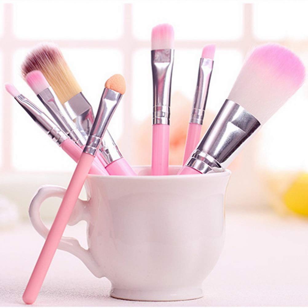 Pimoys Children Makeup Brushes, 7Pcs Makeup Brush Set Foundation Eyebrow Eyeliner Brush Cosmetic Concealer Brushes for Kids Girls, Women trave - Pink Beauty & Personal Care ZHIYE