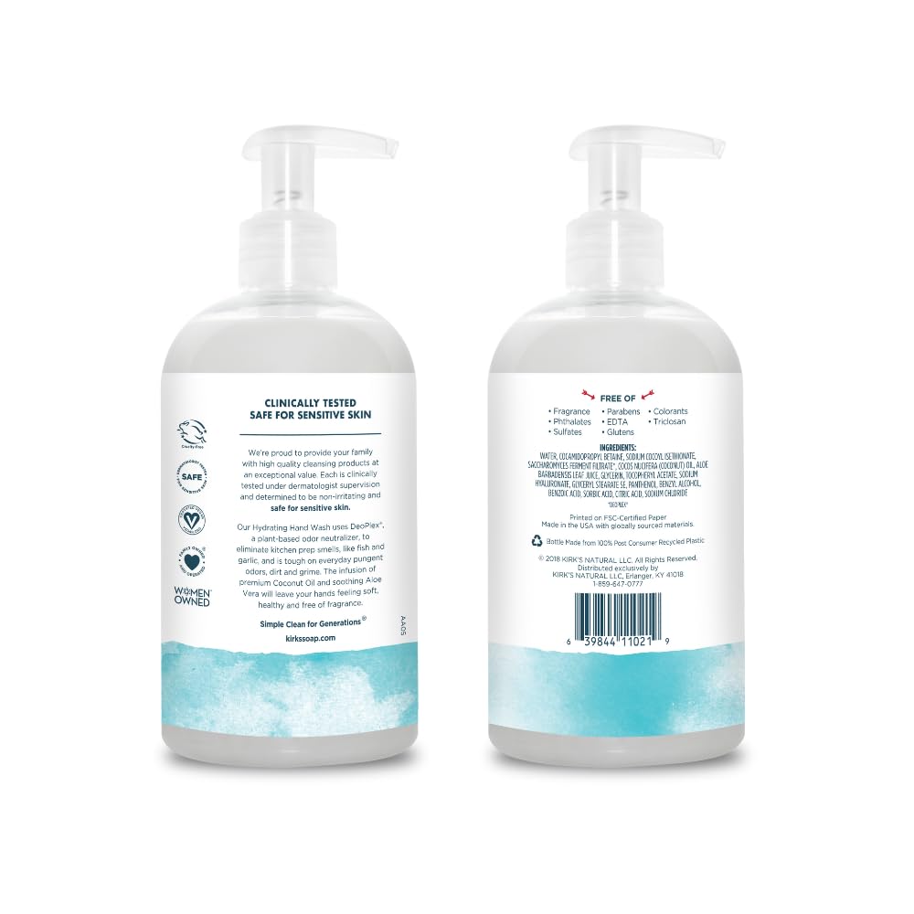 Kirk's Hydrating Hand Wash - Made with Coconut Oil and Aloe Vera, With Odor Neutralizing Technology To Help Eliminate Odors, Non-GMO, Vegan, Fragrance Beauty & Personal Care Kirk's