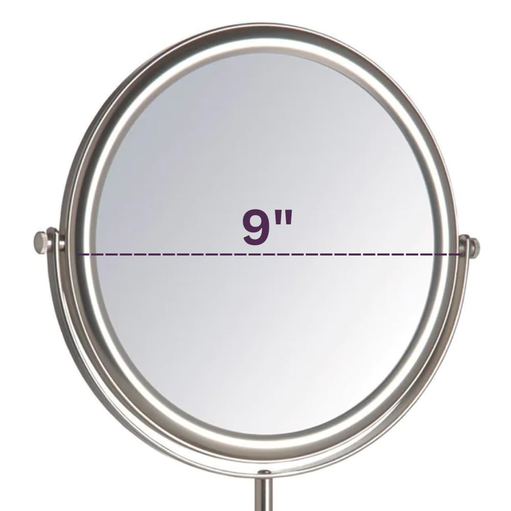 JERDON Two-Sided Tabletop Makeup Vanity Mirror - 5X-1X Magnification & Swivel Design - 9-Inch Diameter Mirror with Adjustable Height - Polished Chrome Beauty & Personal Care JERDON