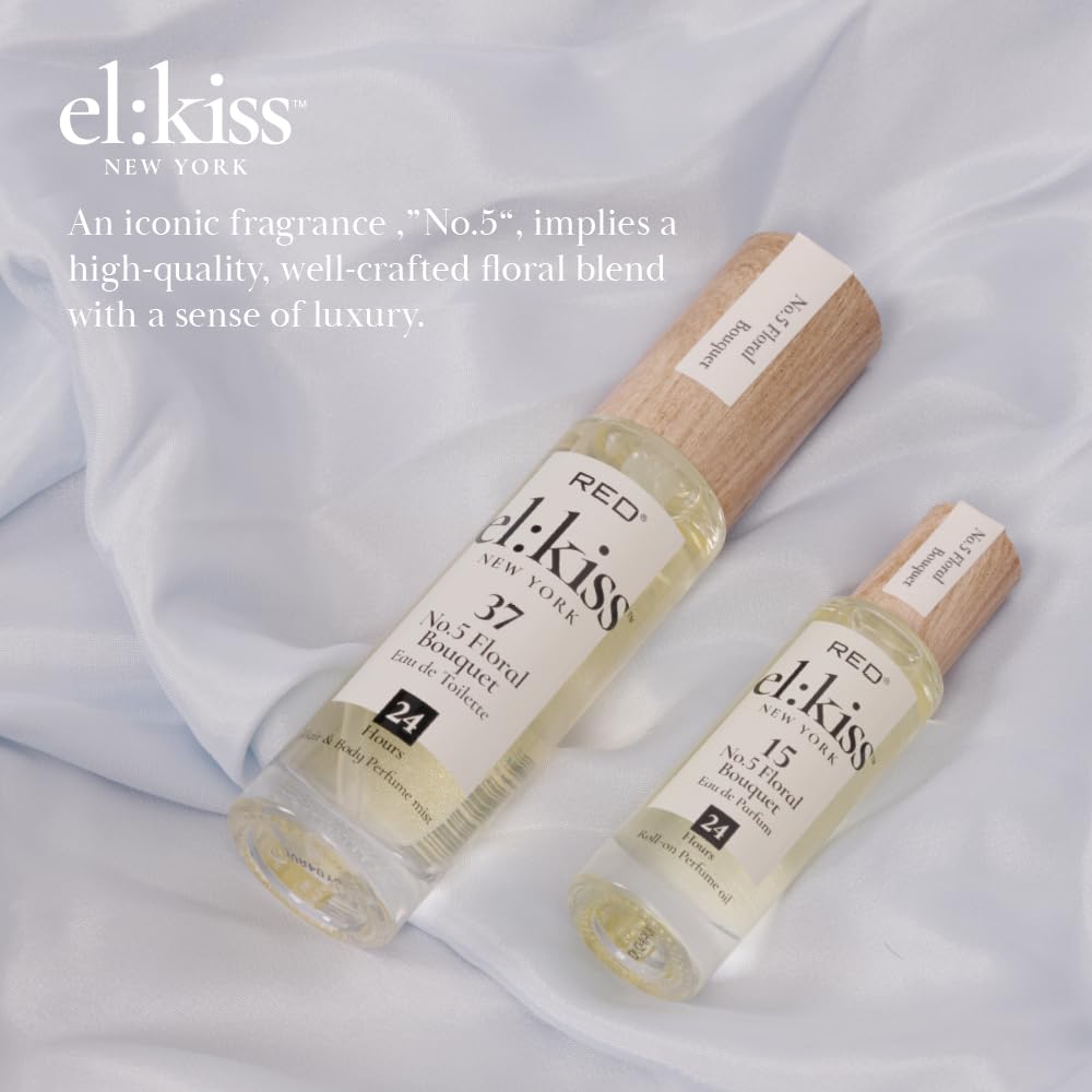 EL:KISS Roll On Perfume, No 5 Floral Bouquet, Eau de Parfum 12mL (.40 Fl Oz), Hydrating & Long-Lasting, Alcohol & Mineral Oil-Free, Infused Beauty & Personal Care EL:KISS