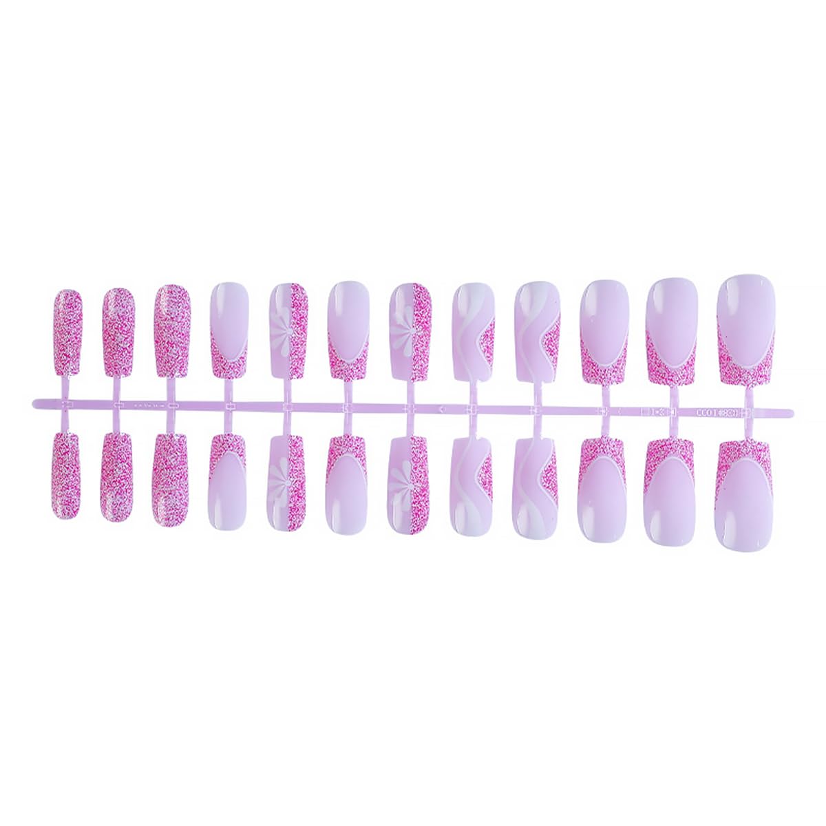 Square Press on Nails Medium Hot Pink Fake Nails Glitter Flower with line Design Pink French Tip False Nails Stick on Nails Full Cover Artificial Glue Beauty and Personal Care DZPGUONIZ