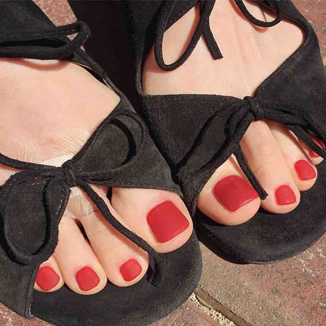 Outyua Red Square Fake Toenails Matte Press on Toe Nails Short Acrylic False Toes Nails Artificial Beach Full Cover Toenail for Women 24 Pcs (Red) Beauty & Personal Care Outyua