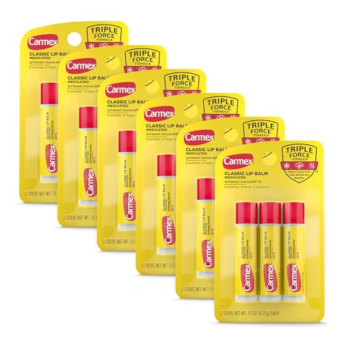 Carmex Classic Medicated Lip Balm Sticks, Lip Moisturizer for Chapped Lips, 18 Count (6 Packs of 3) Beauty and Personal Care Carmex