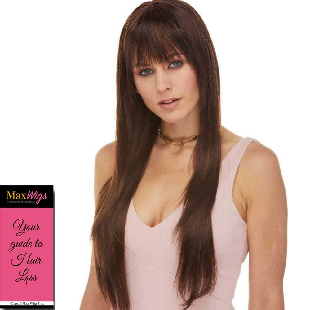 Jewell Blush Wig Color Toasted Almond - Sepia Wigs 30" Long Straight Layered Synthetic Fiber Full Bangs Fantasy Sexy Costume Light Brown