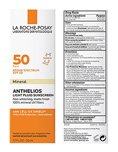 La Roche-Posay Anthelios Mineral Face Sunscreen SPF 50 – Ultra-Light Zinc Oxide Sunblock, Oil-Free Daily UV Protection for Sensitive Skin Beauty & Personal Care La Roche-Posay