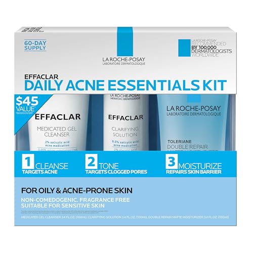 Effaclar Daily Acne Essentials Kit, Acne Treatment System, Salicylic Acid Acne Cleanser, Pore Refining Toner, & Matte Face Moisturizer for Oily Skin Beauty and Personal Care La Roche-Posay Default Title