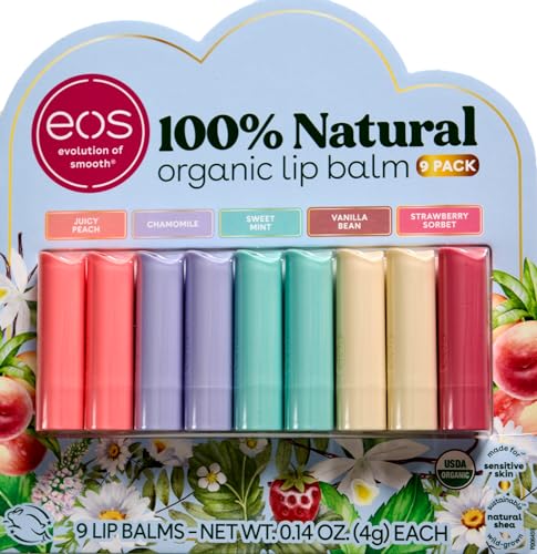 EOS Organic Lip Balm Juicy Peach Chamomile Mint Vanilla Strawberry, 9 Pack Beauty and Personal Care TEPOTZ