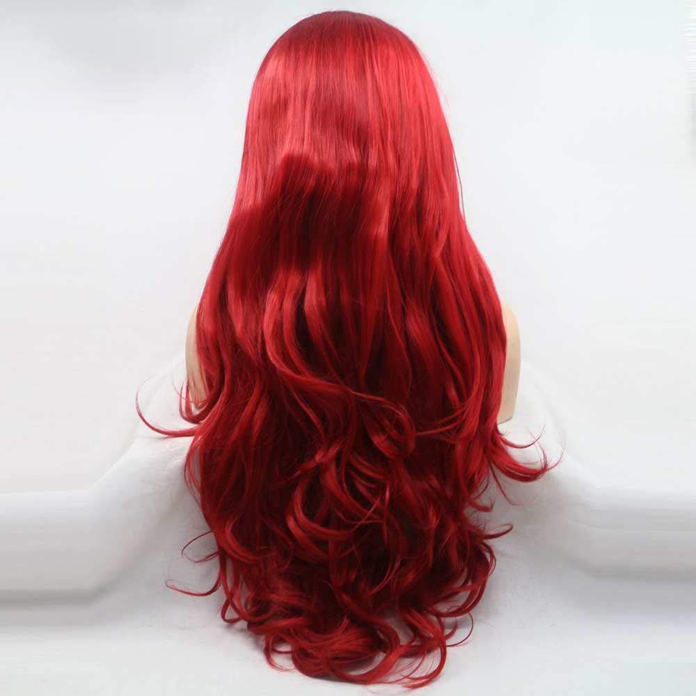 Red Wig Realistic Lace Front Cosplay Wig Hot Red Color Synthetic Cosplay Wig for Women Bright Red Lace Front Wigs with Natural Hairline Long Wavy Hair