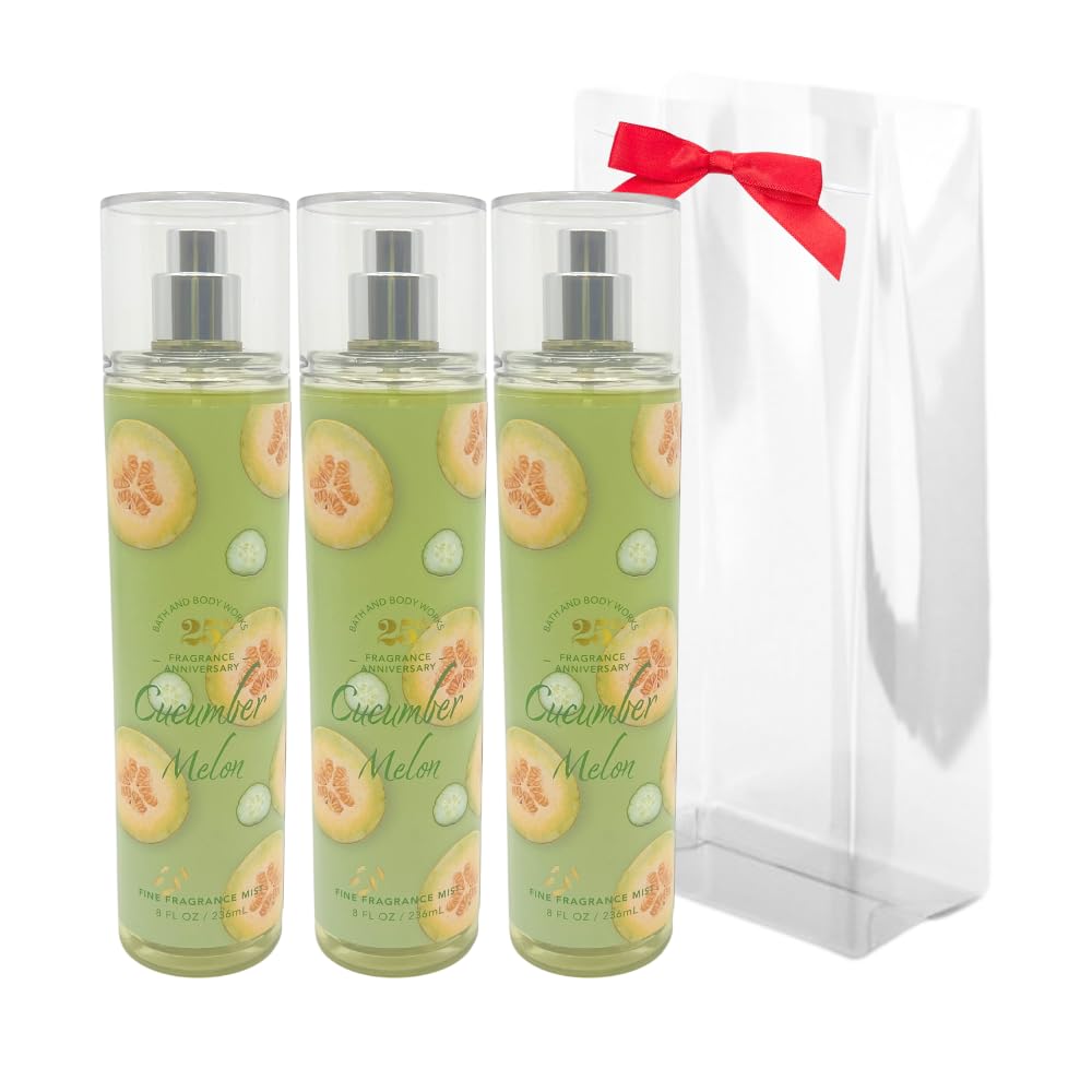 Bath & Body Works CUCUMBER MELON Fine Fragrance Mist 8 fl oz Gift Set with a Red Bow for Holiday & Gifts Pack of 3 - Limited Edition Beauty & Personal Care Bath & Body Works