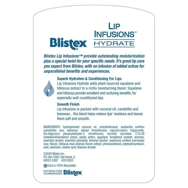 Blistex, Lip Infusions, Hydrate Lip Moisturizer 0.13 Oz (Pack of 2) Beauty & Personal Care Blistex