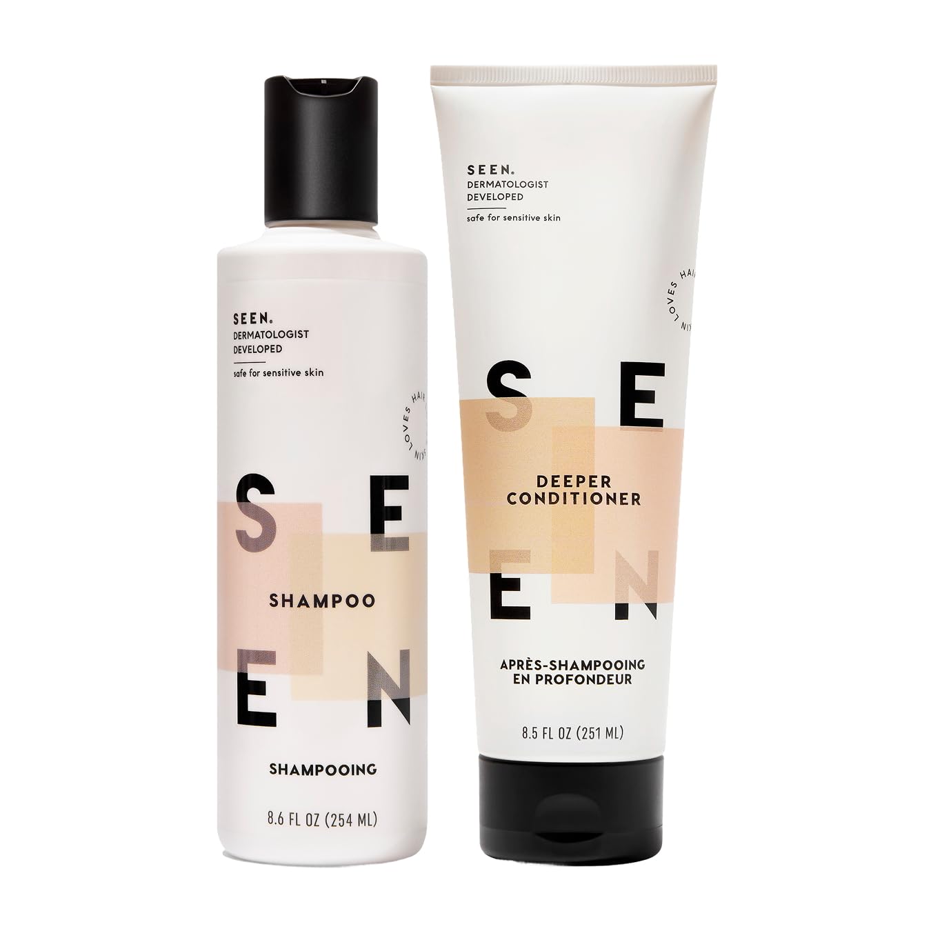 SEEN Shampoo & Deeper Conditioner Bundle, Scented - Non-Comedogenic Hair Care Set, Dermatologist-Developed, Safe for Sensitive, Eczema & Acne-Prone Beauty & Personal Care SEEN