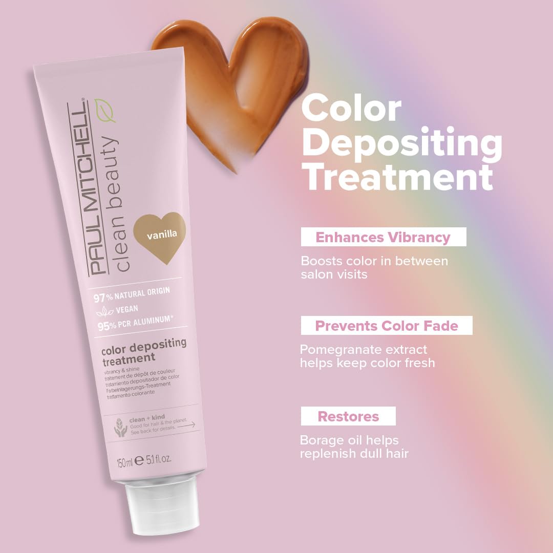 Paul Mitchell Clean Beauty Color-Depositing Treatment, For Refreshing + Protecting Color-Treated Hair, Vanilla, 5.1 fl. oz.