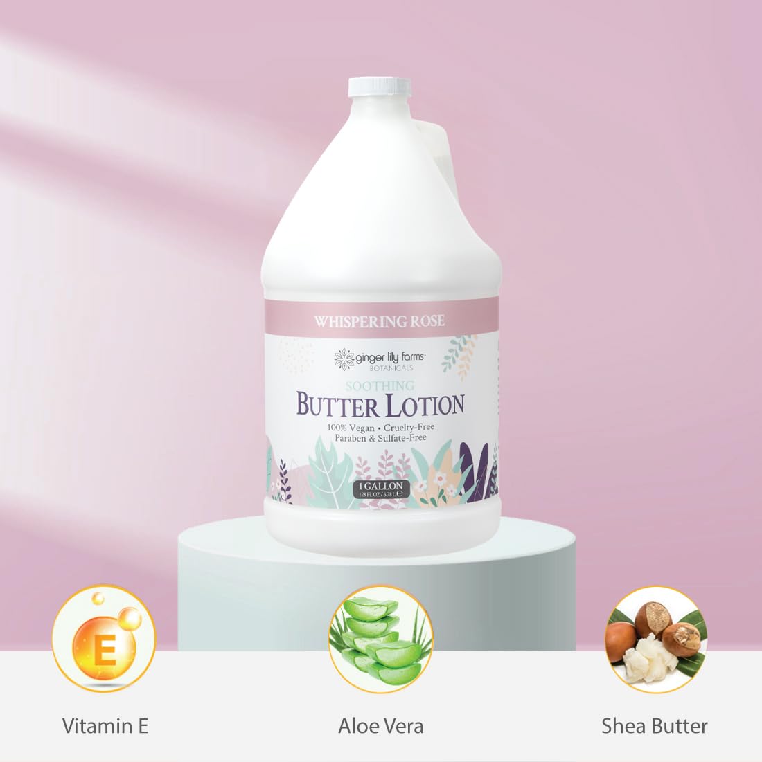Ginger Lily Farms Botanicals Soothing Butter Lotion for Dry Skin, 100% Vegan & Cruelty-Free, Whispering Rose Scent, 1 Gallon (128 fl oz) Refill Beauty & Personal Care Ginger Lily Farms