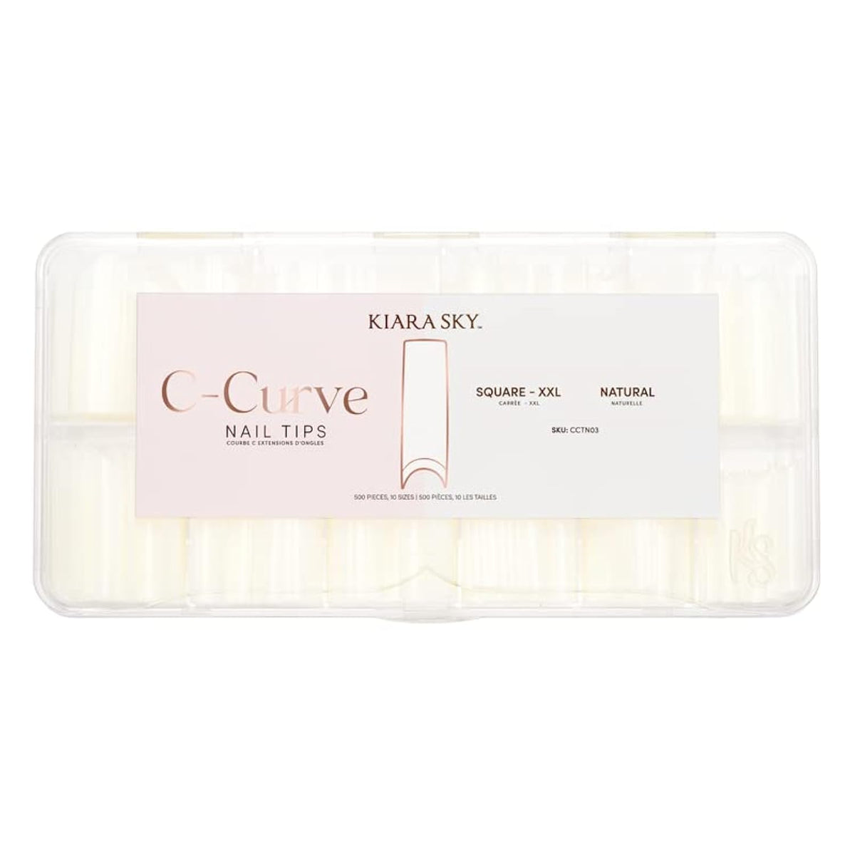 Kiara Sky C Curve XXL Nail Tip Case (500 Tips in 10 Sizes) (Square Natural)