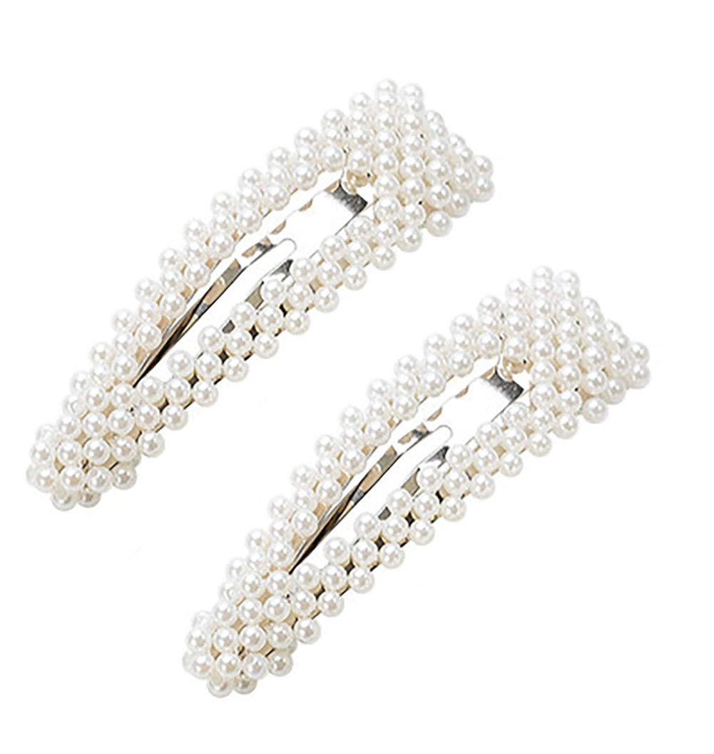 2PCS Sweet Imitation Pearl Hair Clips Hairpin Simple Fashion Alloy BB Hairgrip Hair Accessories for Women (Drop-shaped, Silver) Beauty & Personal Care Fodattm