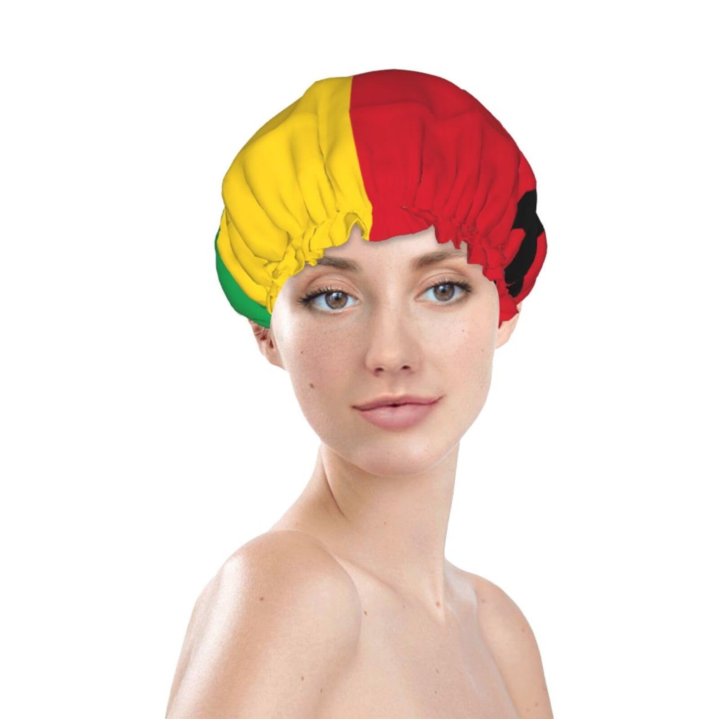 Guinea Bissau Flag Prints Shower Cap Double Layer Lined Waterproof Bathing Shower Hat Beauty and Personal Care Hayyett