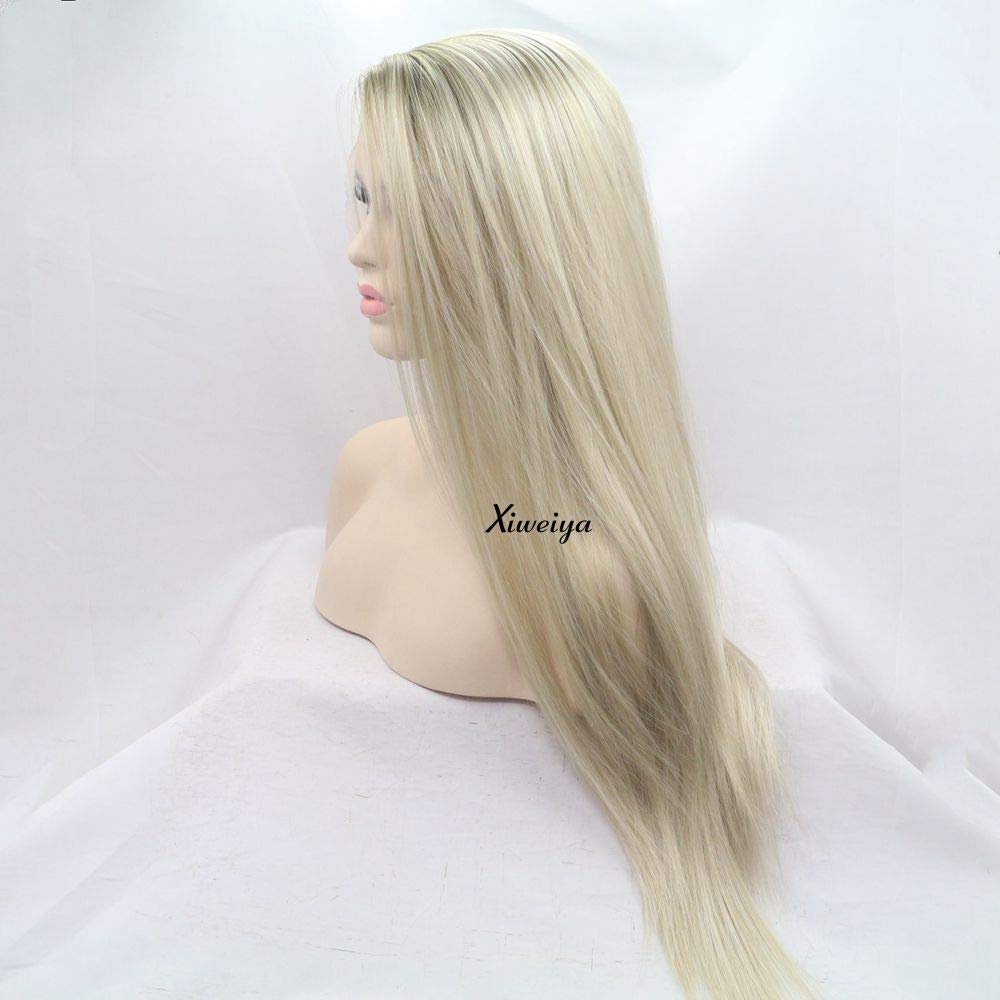 xiweiya Synthetic Long Straight Wig Ombre Light Blonde Wigs 13 * 3 Lace Wig for Women Daily Wear 24inches