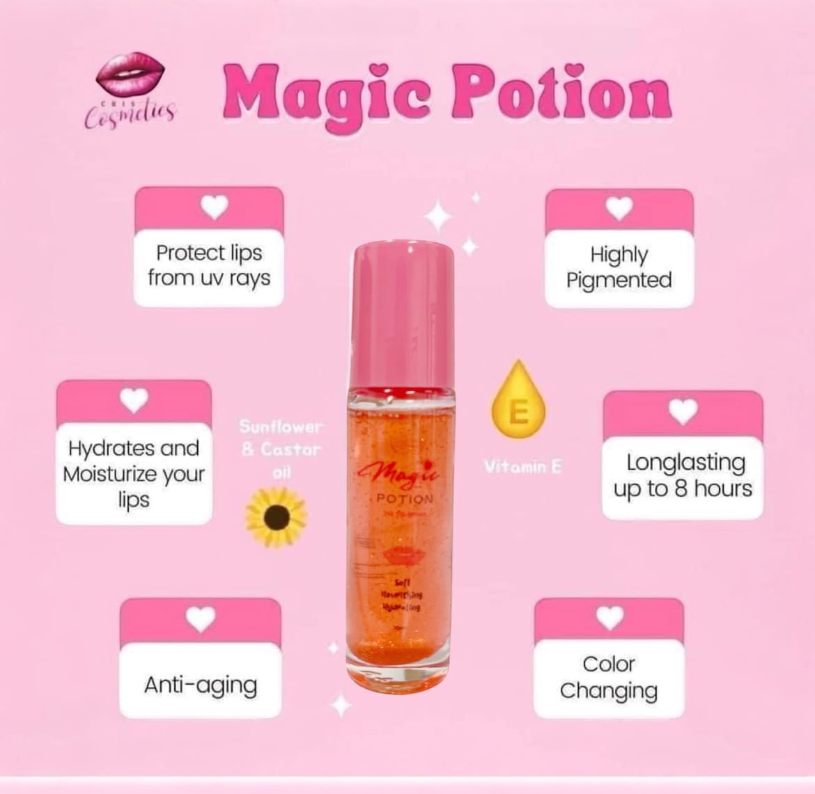 Cris Cosmetics MAGIC POTION Color Changing Lip Gloss, 10ml Beauty & Personal Care Tipiak