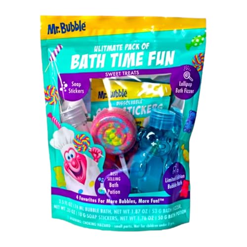 Mr Bubble Sweet Treats Bath Set, Lollipop Fizzer, Gummy Bear Bubble Bath, Bath Potion, Soap Stickers Beauty and Personal Care Mr. Bubble