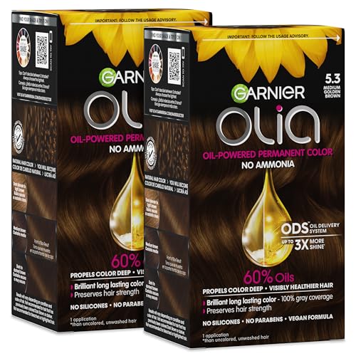Garnier Olia Hair Color, Ammonia-Free Permanent Hair Dye, Oil-Powered Formula for 100% Gray Coverage and 3x Shinier Hair, Vegan & Cruelty Free, 5.3 Beauty & Personal Care Garnier